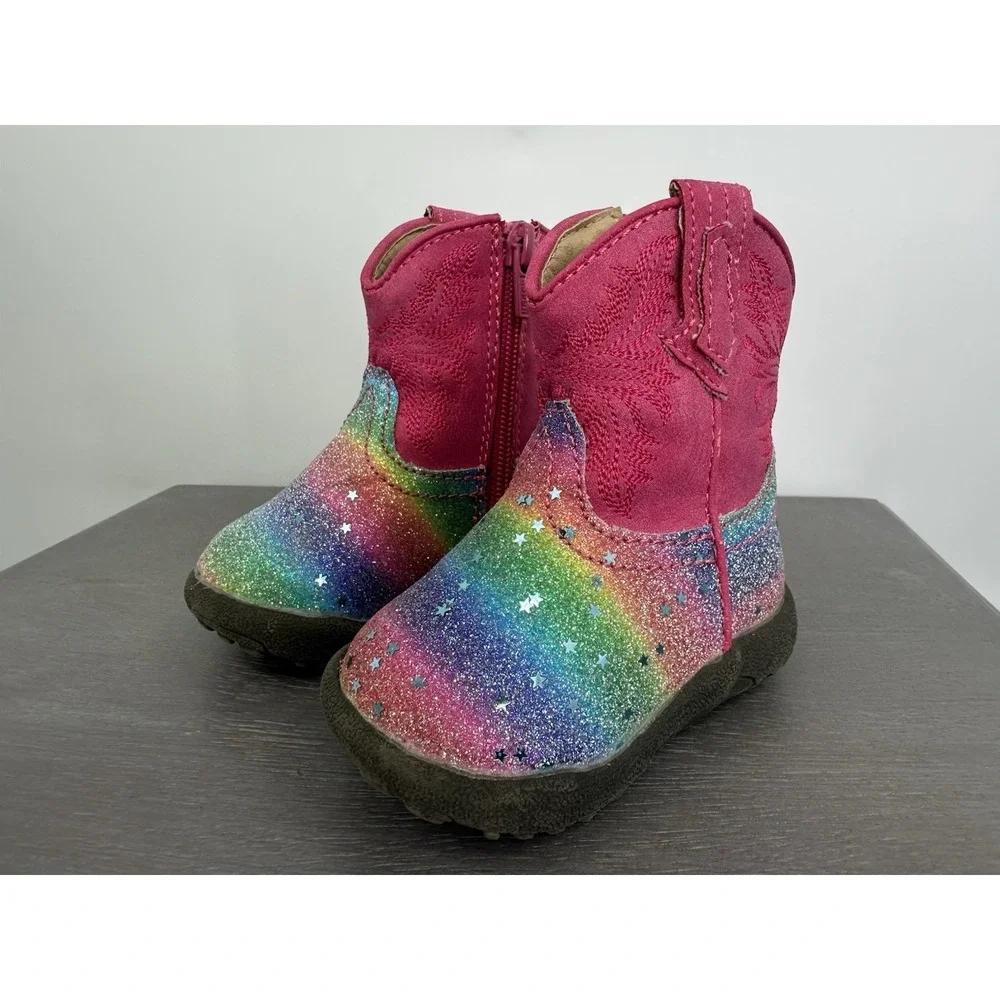 Roper‎ Rainbow Pink Boots Rubber Bottoms Infant Girl Size 2 Zipper